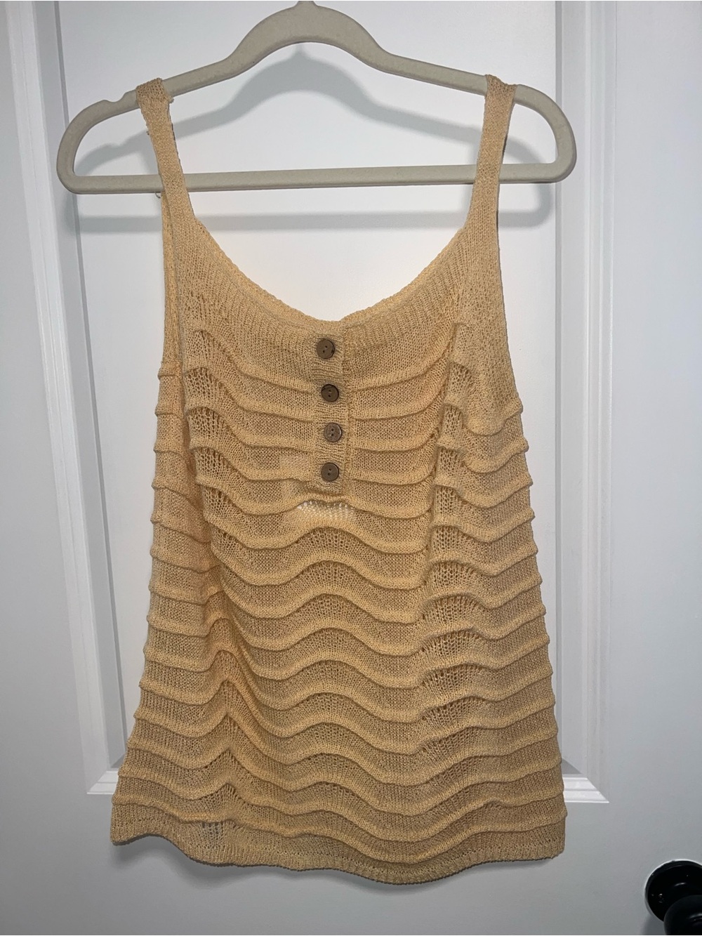 Wavy Knit Beige Camisole with Button Front